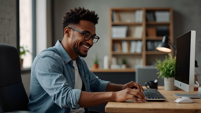 Man working on a website for a junk removal company